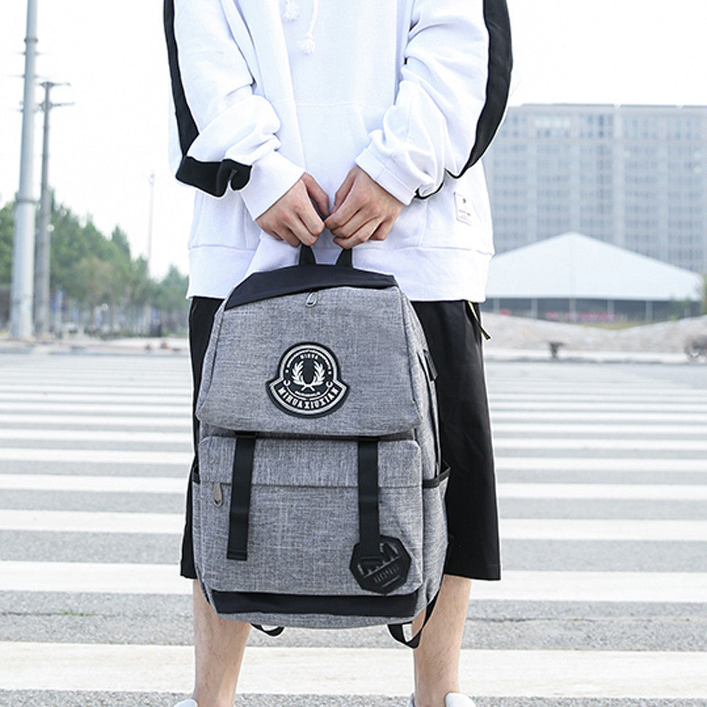 Neutral Rechargeable Backpack School travel Nylon Double Shoulder Bag Zipper Bag