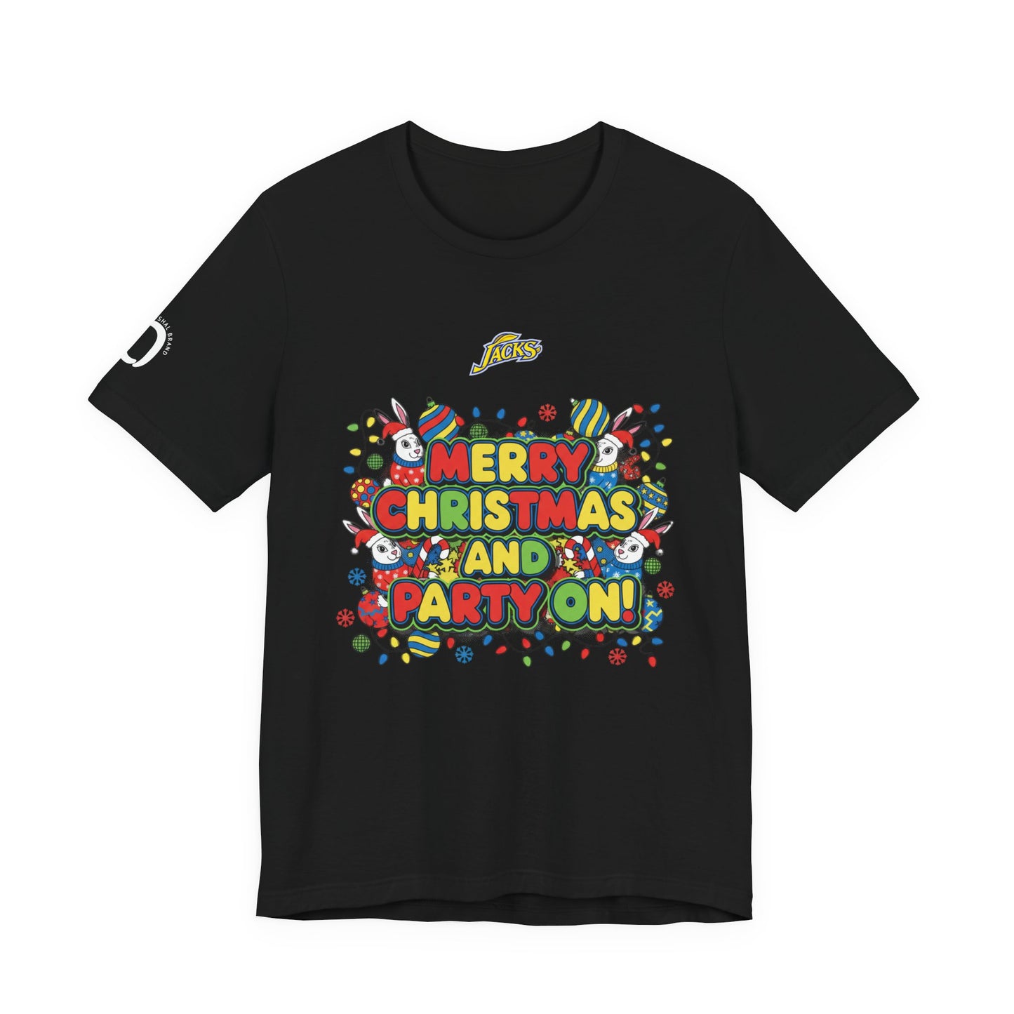 Ophishal Brand Merry Christmas and Party On Tee | ugly Christmas sweater, festive gag sweater