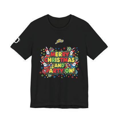 Ophishal Brand Merry Christmas and Party On Tee | ugly Christmas sweater, festive gag sweater
