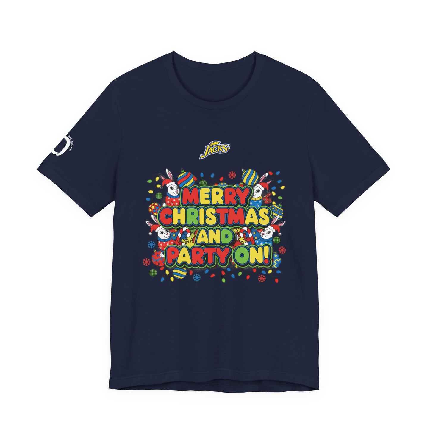 Ophishal Brand Merry Christmas and Party On Tee | ugly Christmas sweater, festive gag sweater