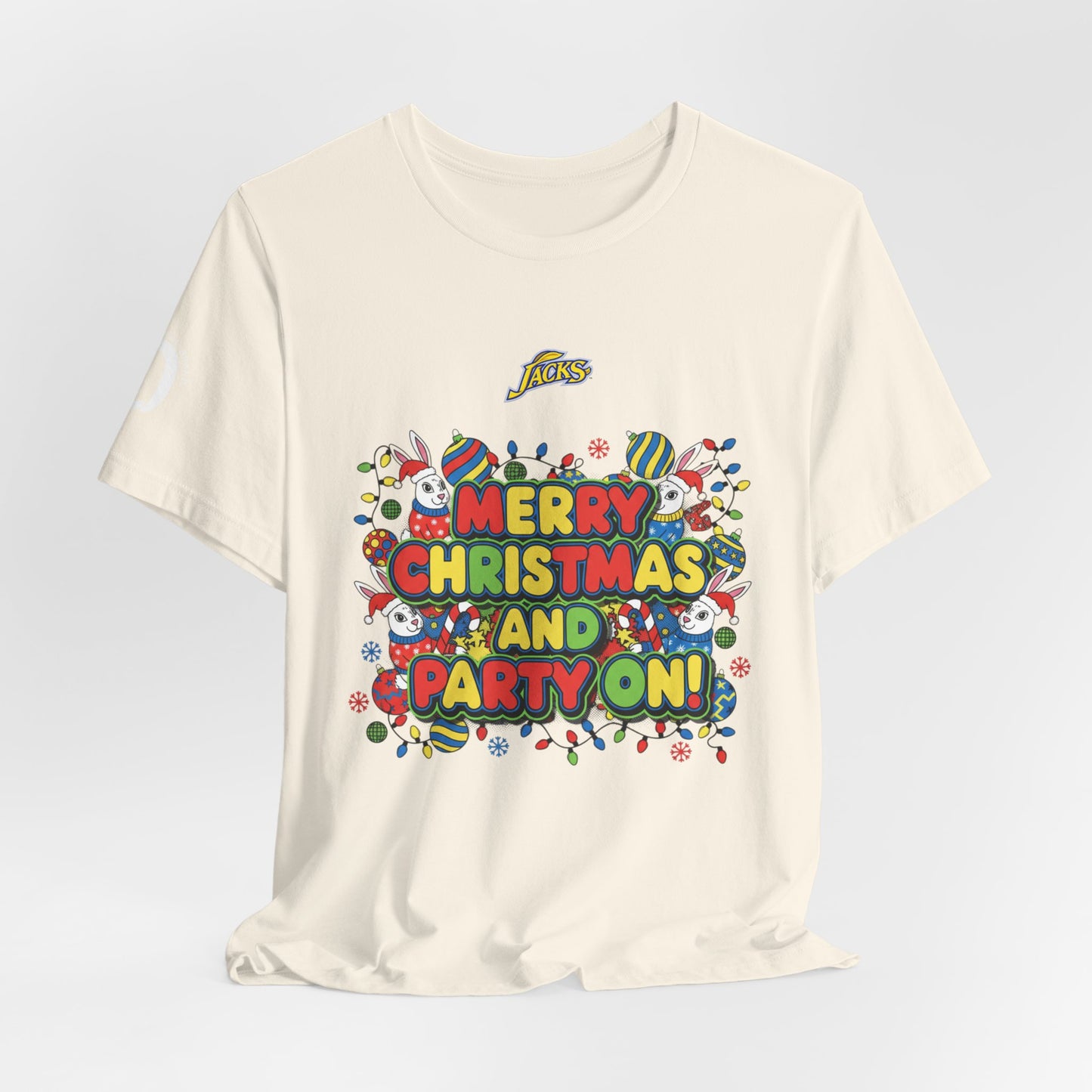 Ophishal Brand Merry Christmas and Party On Tee | ugly Christmas sweater, festive gag sweater