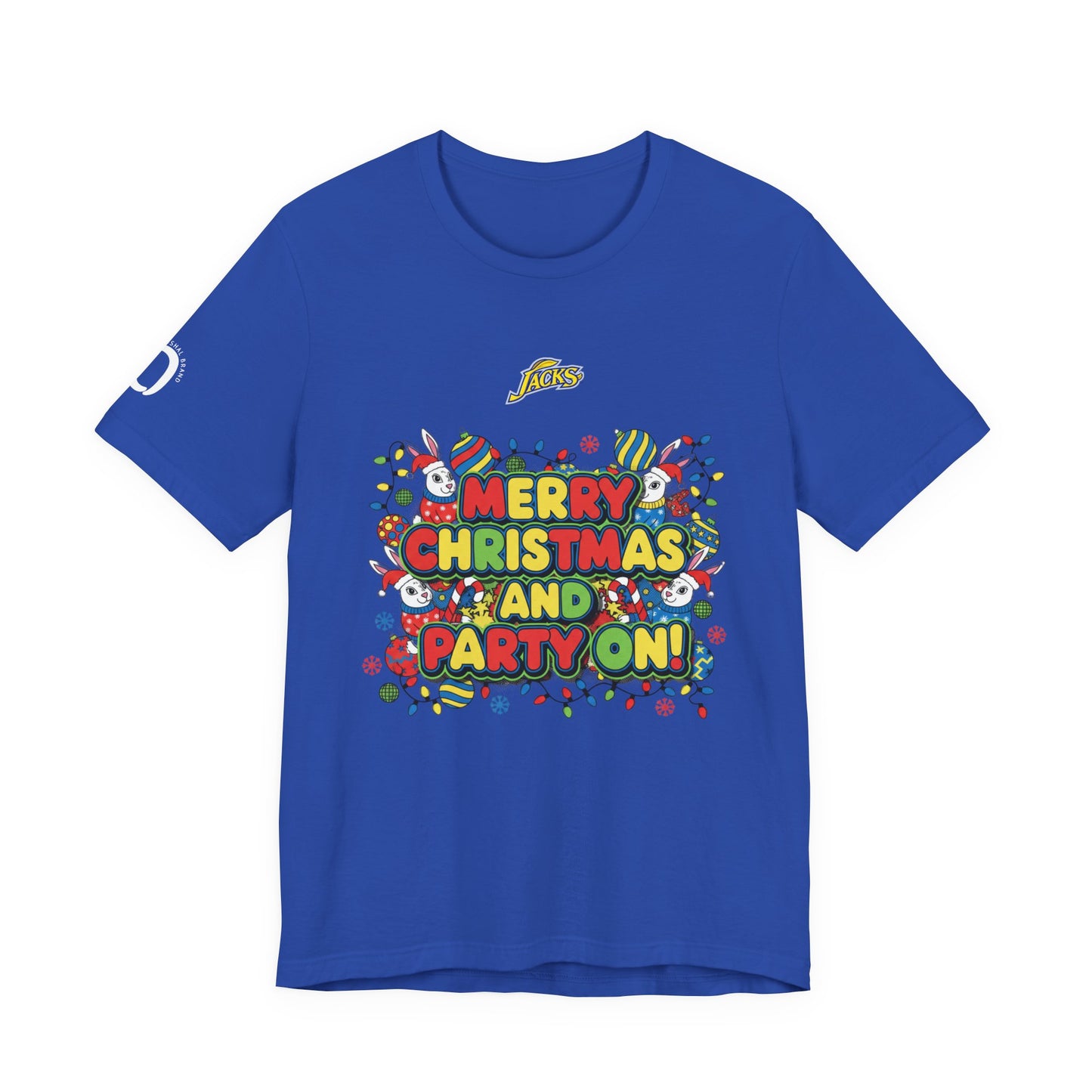 Ophishal Brand Merry Christmas and Party On Tee | ugly Christmas sweater, festive gag sweater