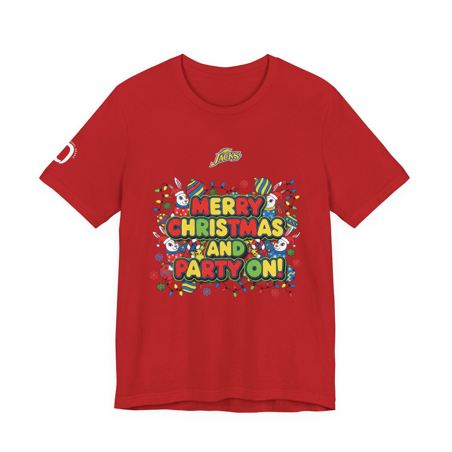 Ophishal Brand Merry Christmas and Party On Tee | ugly Christmas sweater, festive gag sweater