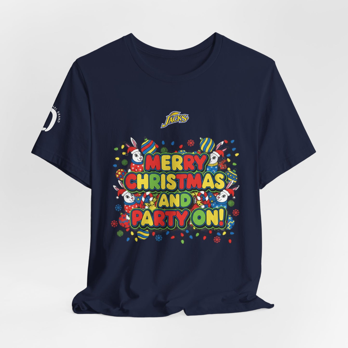 Ophishal Brand Merry Christmas and Party On Tee | ugly Christmas sweater, festive gag sweater