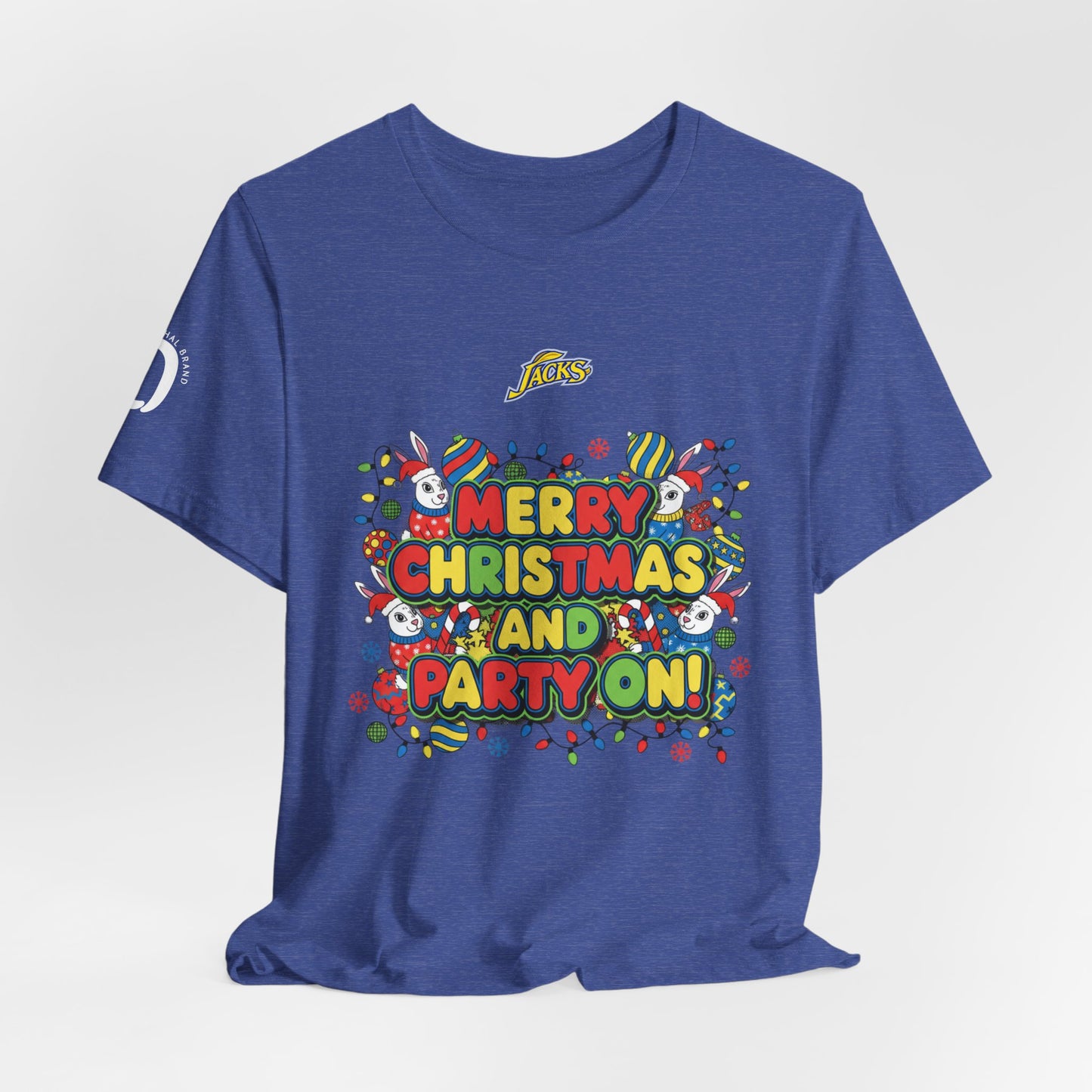 Ophishal Brand Merry Christmas and Party On Tee | ugly Christmas sweater, festive gag sweater