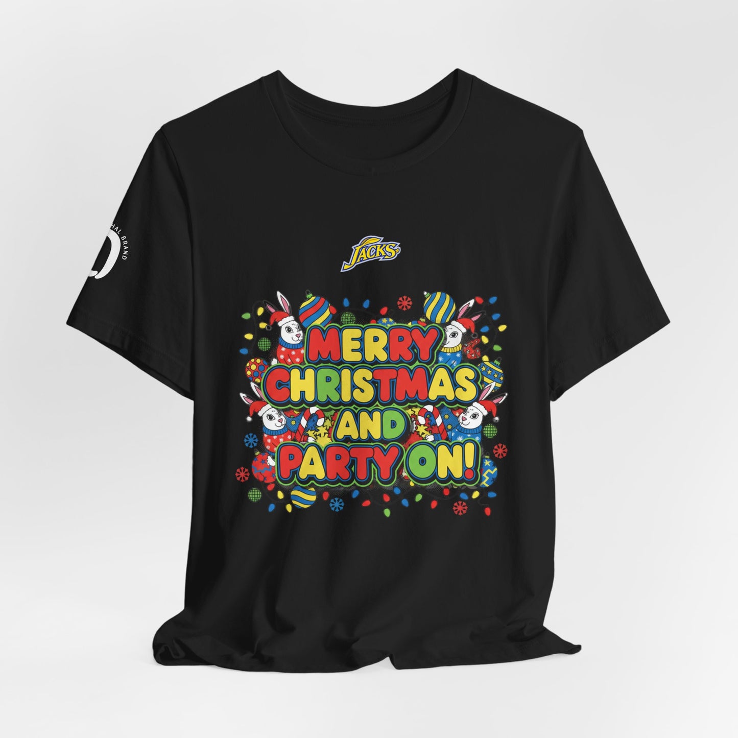 Ophishal Brand Merry Christmas and Party On Tee | ugly Christmas sweater, festive gag sweater