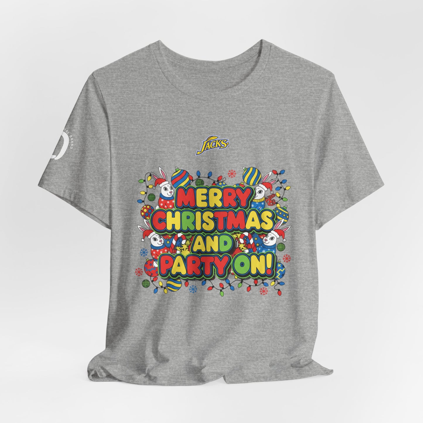 Ophishal Brand Merry Christmas and Party On Tee | ugly Christmas sweater, festive gag sweater