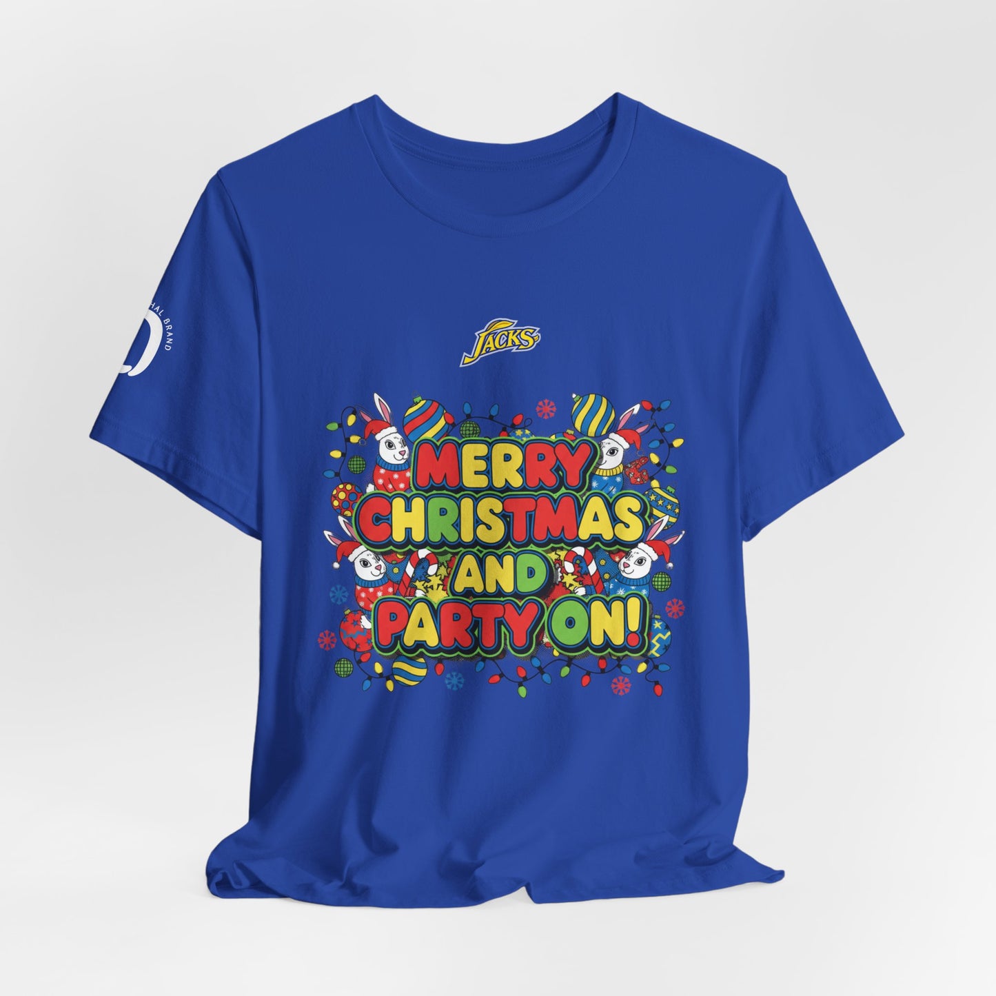 Ophishal Brand Merry Christmas and Party On Tee | ugly Christmas sweater, festive gag sweater
